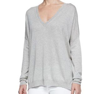 Vince Grey V-Neck Silk & Cashmere Sweater Size M